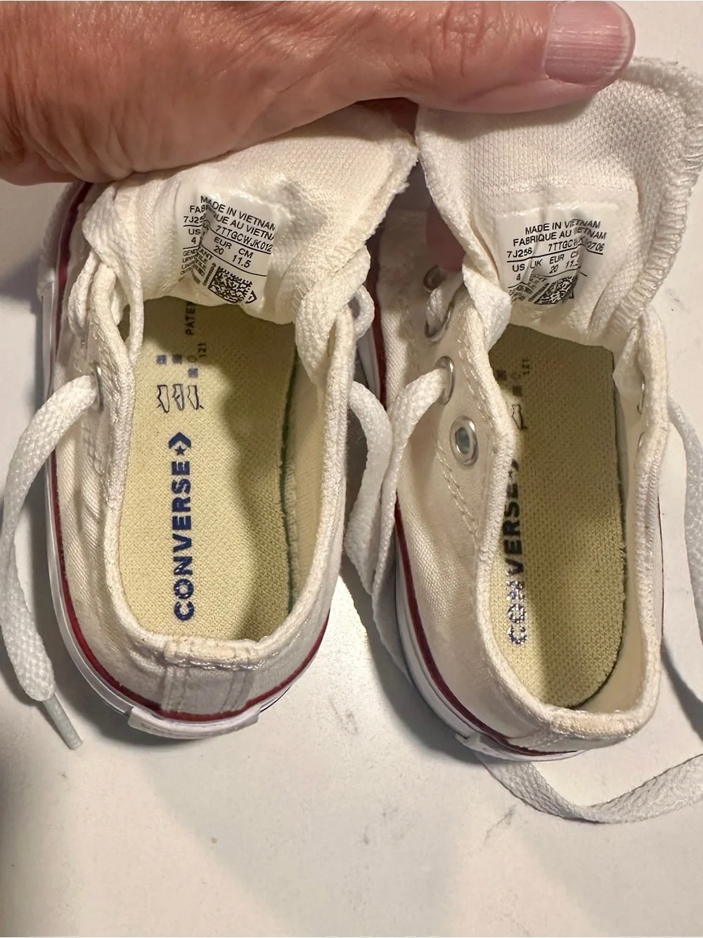 Converse Kids White Canvas All Star Sneakers with Red Trim